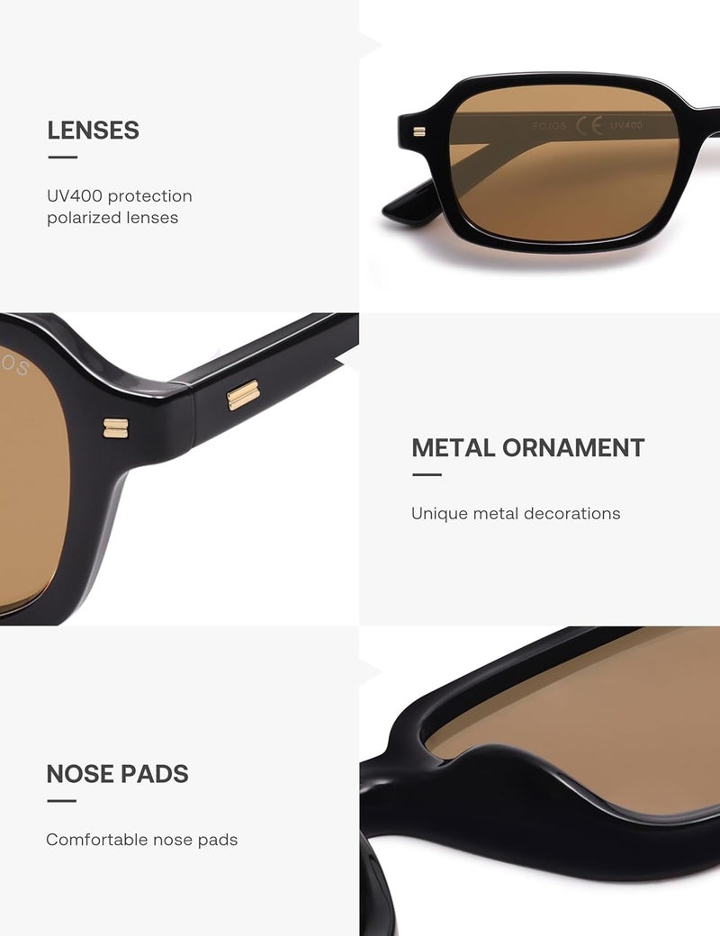 Sojos Trendy Rectangle Polarized Sunglasses Womens Mens, Small Retro Fashion Thin Slim Square Sunnies SJ2610 - Image 4